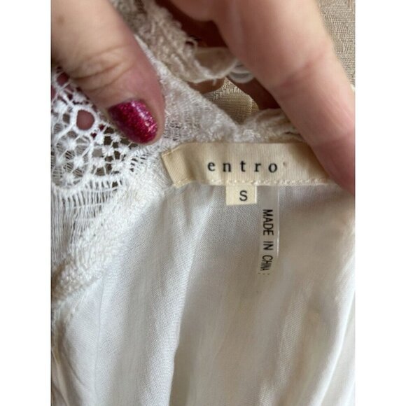 ENTRO White Blouse Eyelet Neckline Thin Boho Fairy Blouse Sz S NWOT - Picture 9 of 11